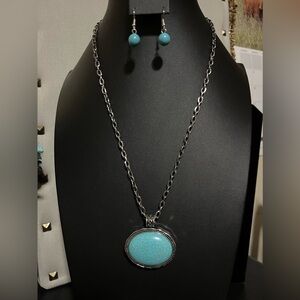 Turquoise Pendant Necklace and Earring Set